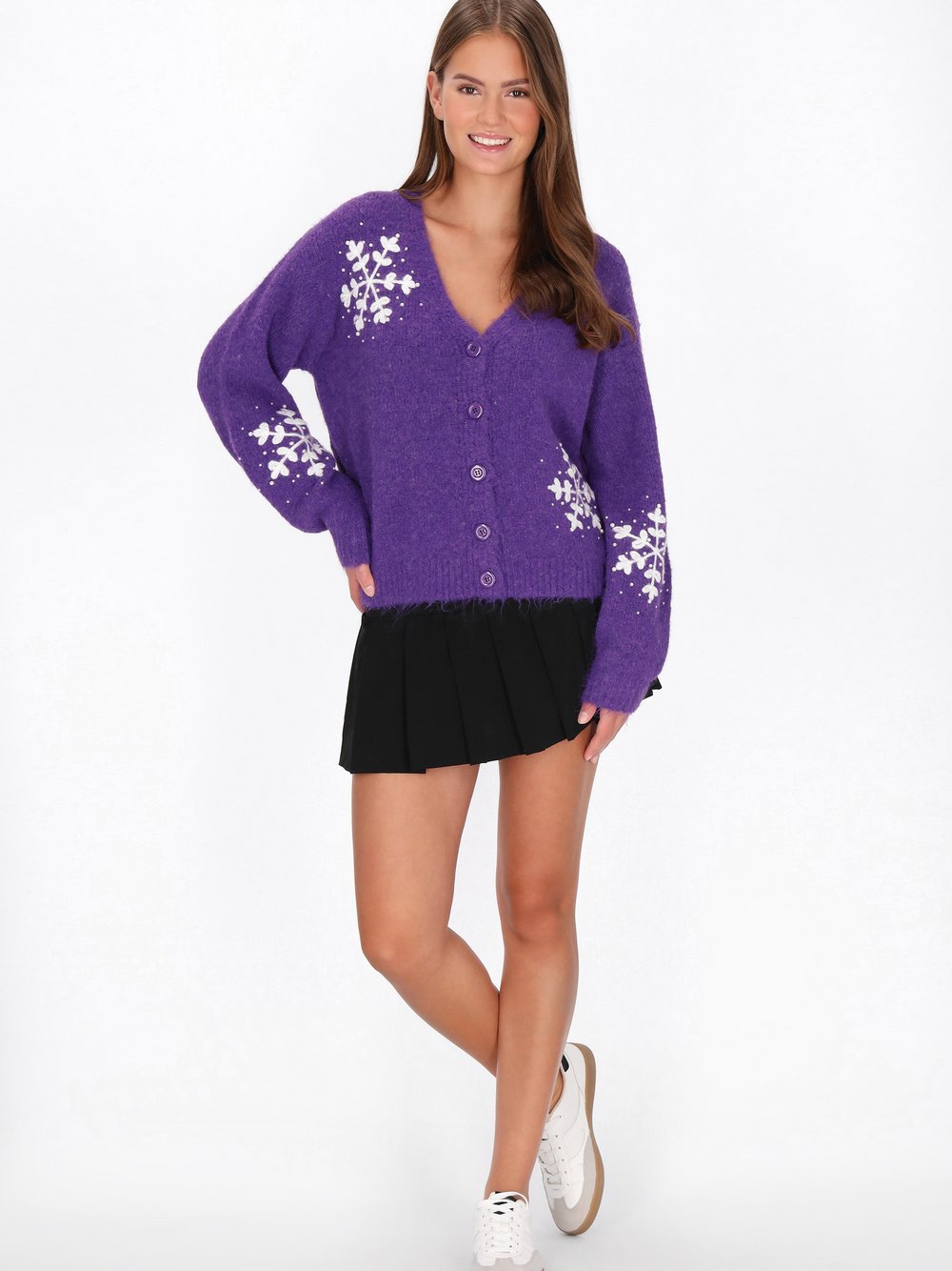 MyMo Strickjacke Damen lila gemustert, XS/S