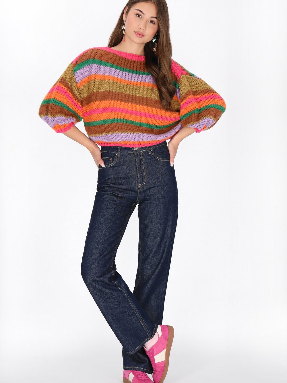 MyMo Pullover Damen rosa gestreift, M/L