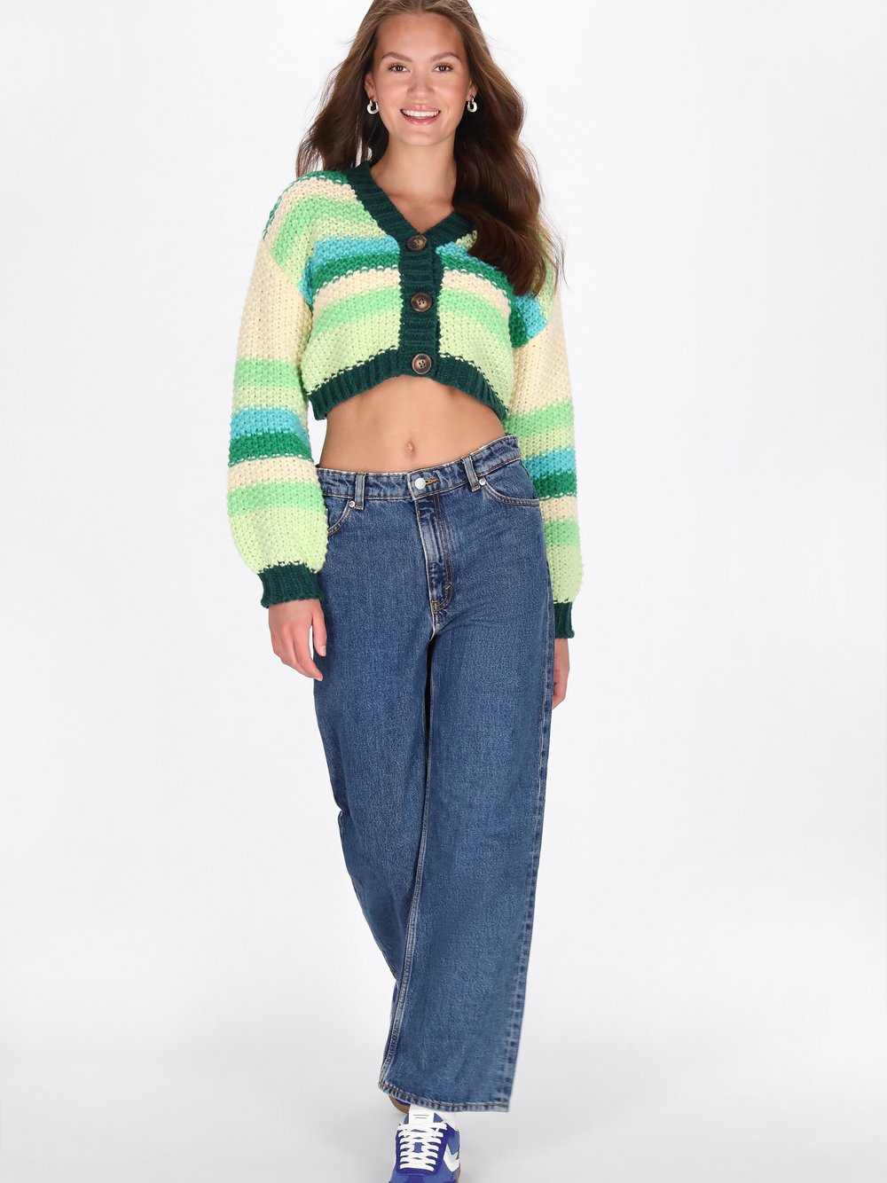 MyMo Strickjacke Damen mehrfarbig gestreift, M/L