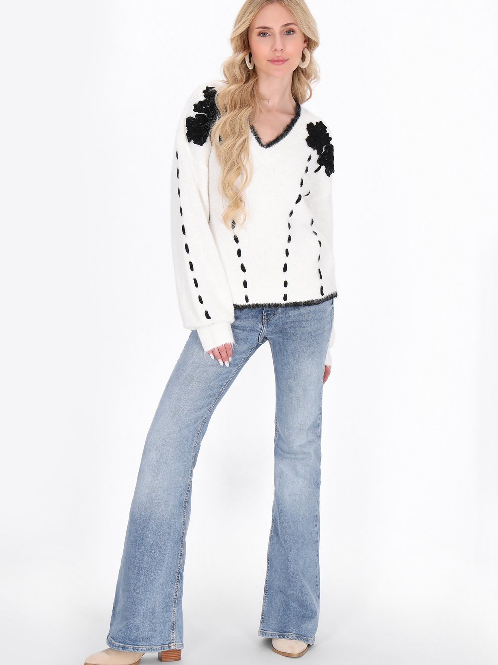 IZIA Pullover Damen weiß meliert, XS/S