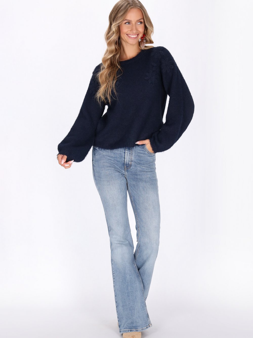 IZIA Pullover Damen blau meliert, XS/S