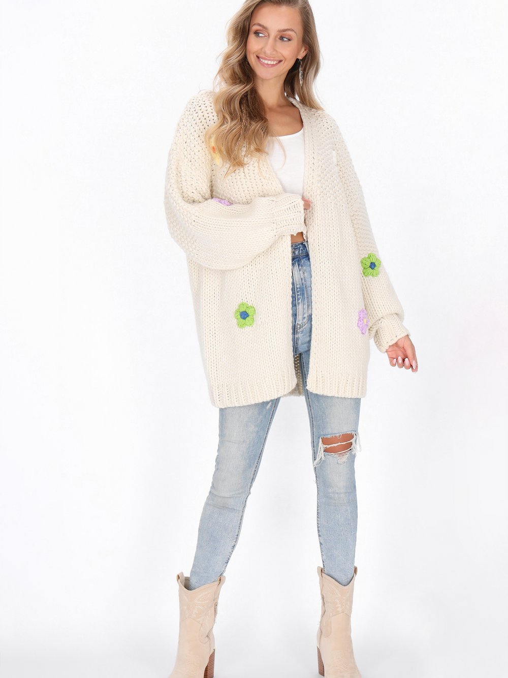 IZIA Strickjacke Damen weiß, XL/XXL