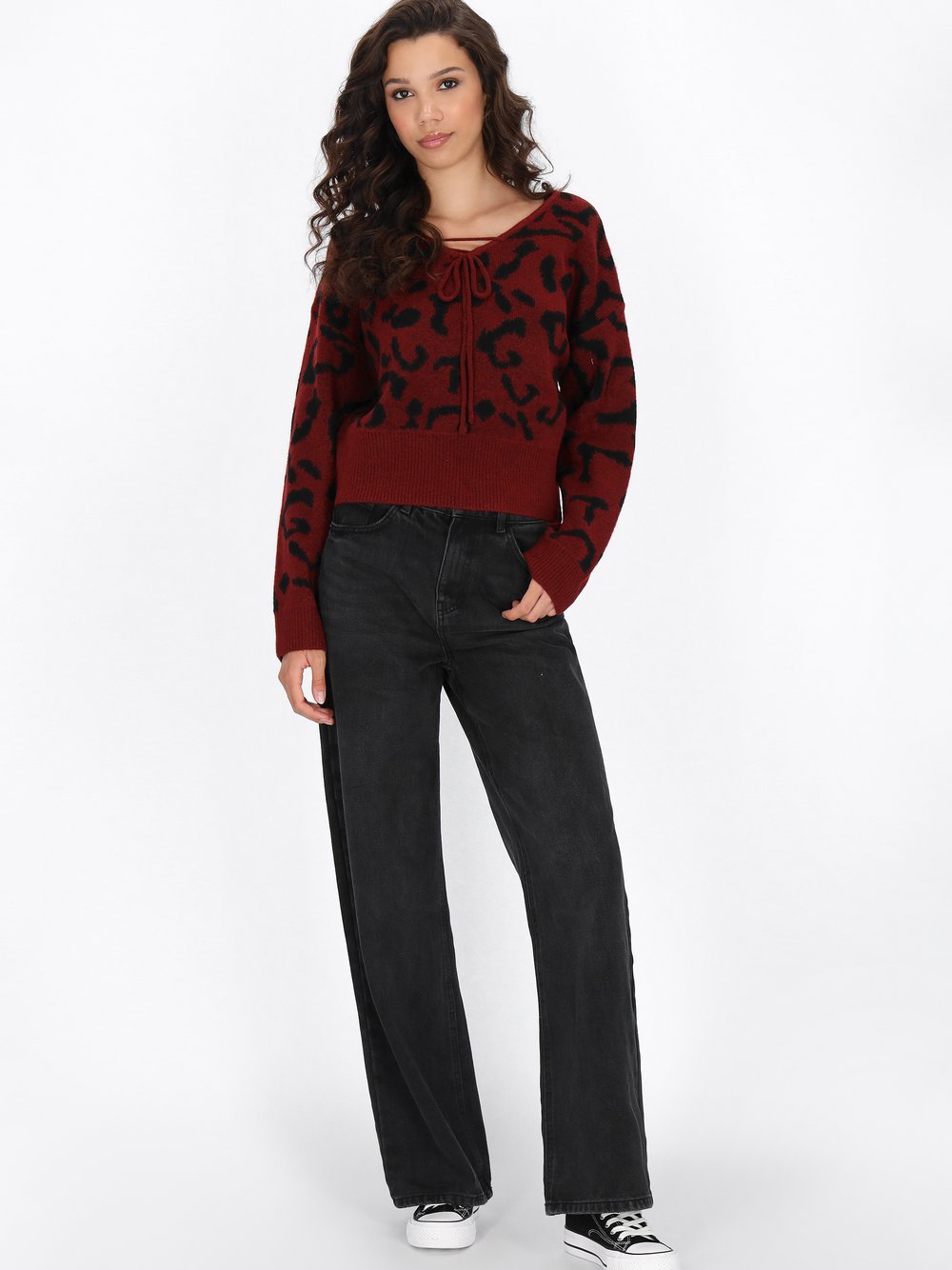 MyMo Pullover Damen rot gemustert, XL/XXL