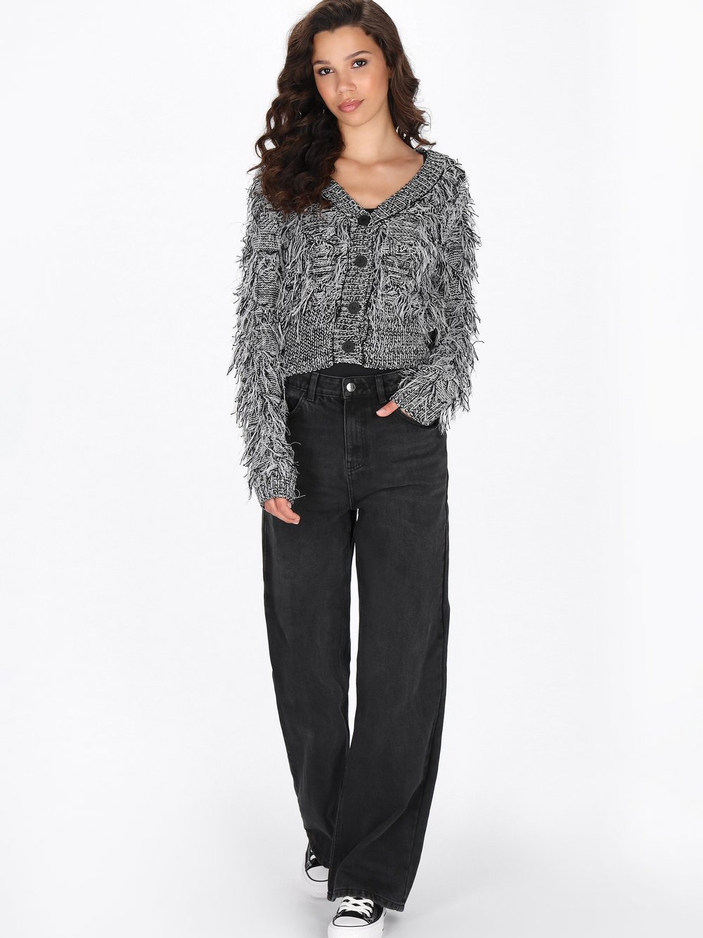 MyMo Strickjacke Damen schwarz meliert, M/L