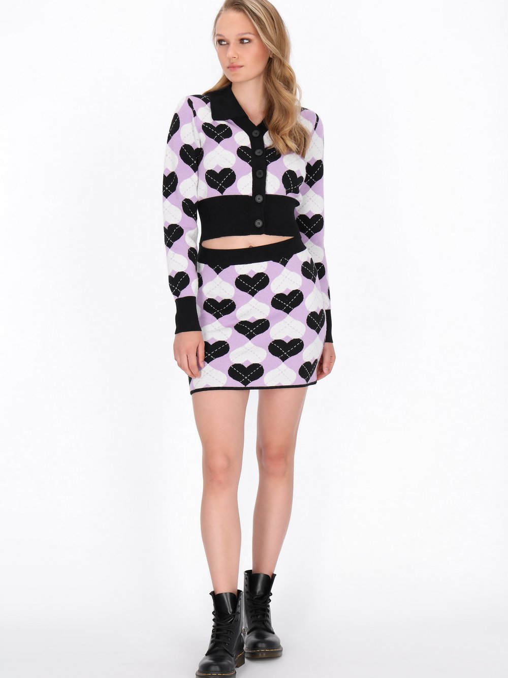 MyMo Strickjacke Damen Viskose lila gemustert, XL/XXL