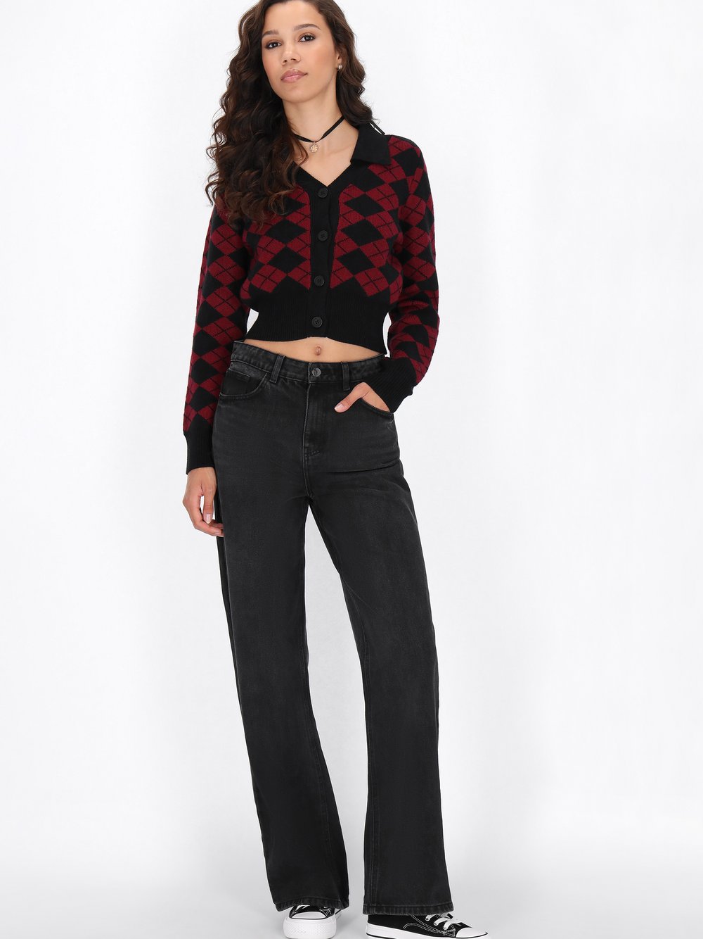 MyMo Strickjacke Damen Viskose schwarz gemustert, XS/S