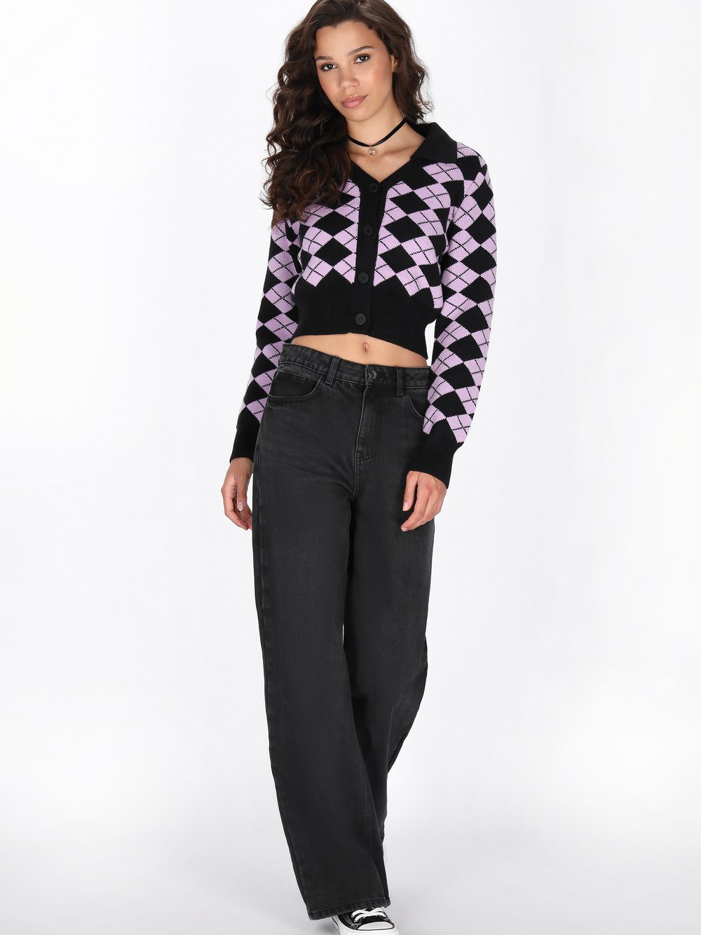 MyMo Strickjacke Damen Viskose lila gemustert, XL/XXL