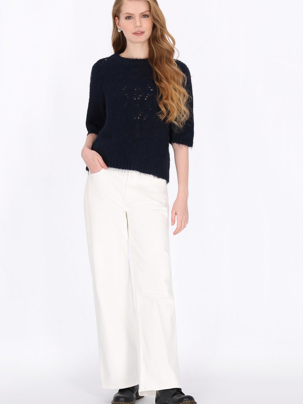 Dreimaster Pullover Damen blau gemustert, XS/S