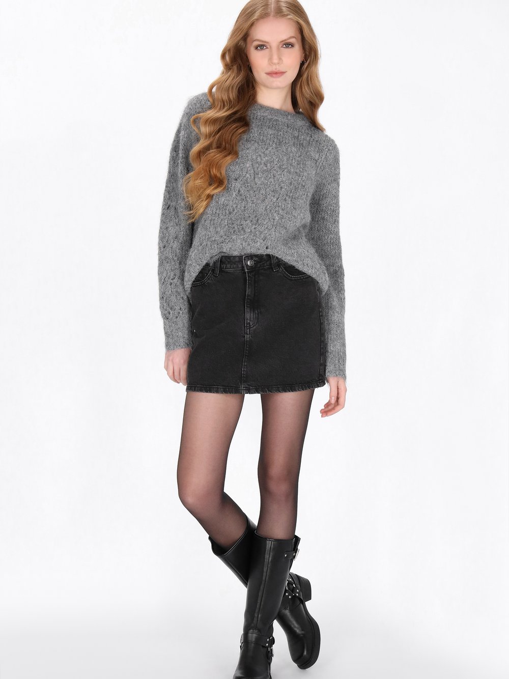 Dreimaster Pullover Damen grau gemustert, XL/XXL