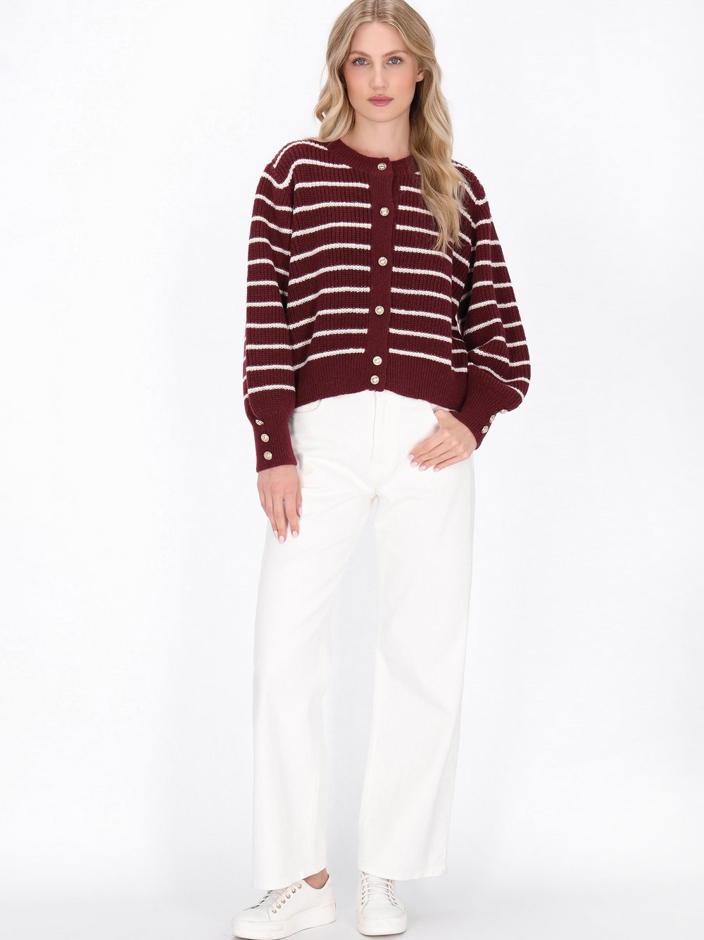 Dreimaster Strickjacke Damen rot gestreift, XS/S