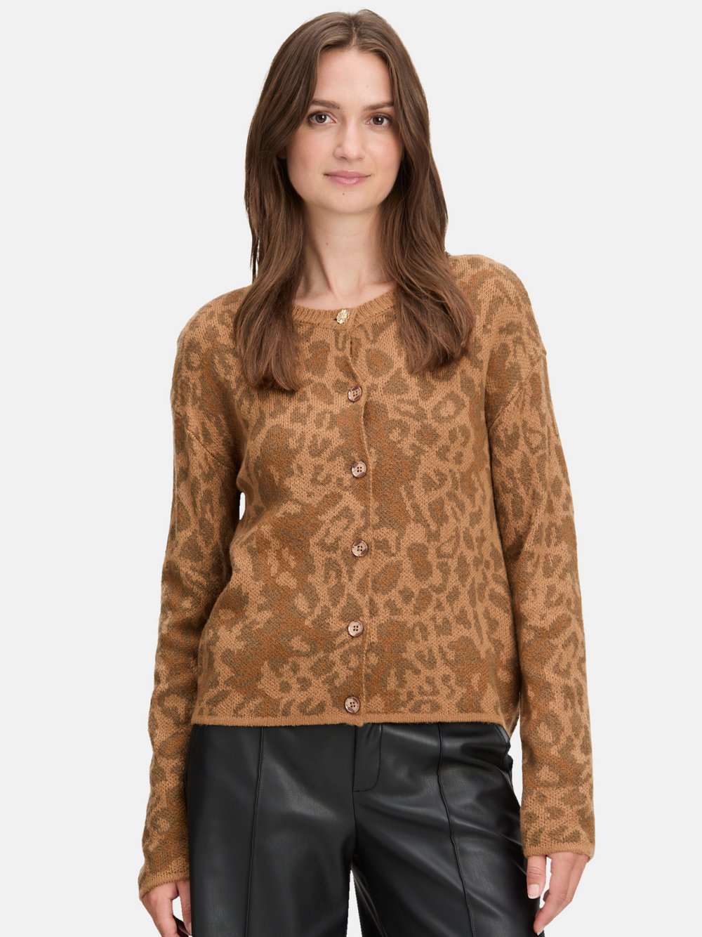 Cartoon Strick-Cardigan Damen braun gemustert, 38