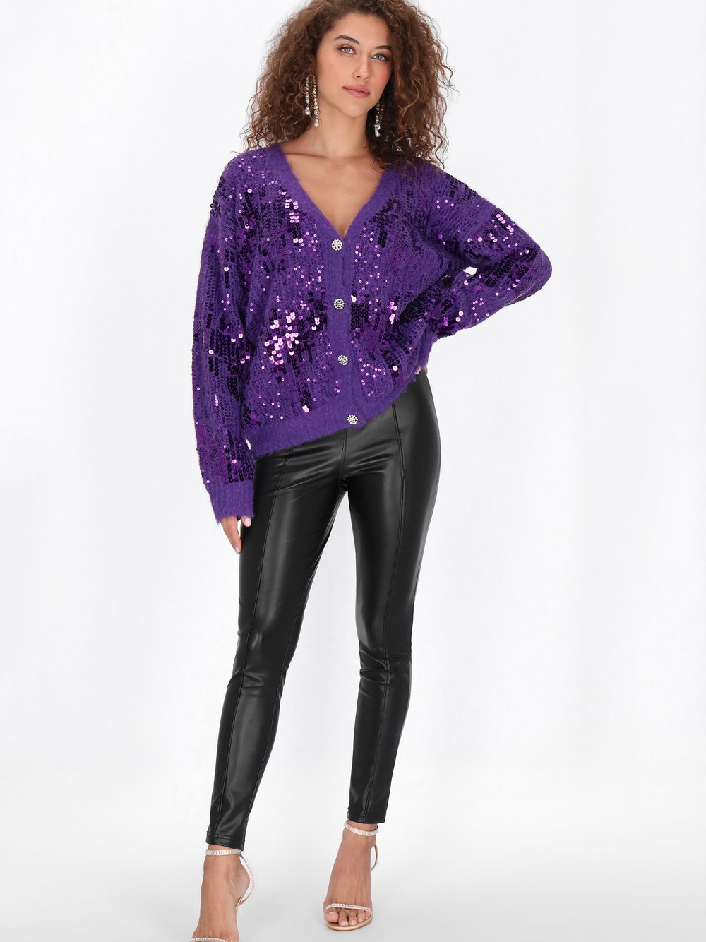 Faina Strickjacke Damen lila gemustert, XS/S