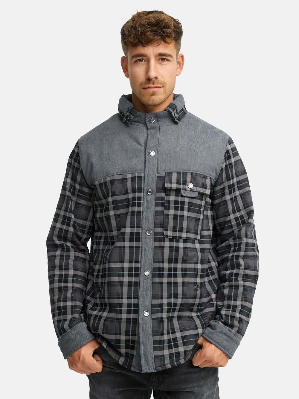 Indicode Übergangsjacke Herren Regular Fit Baumwolle grau kariert, XXL