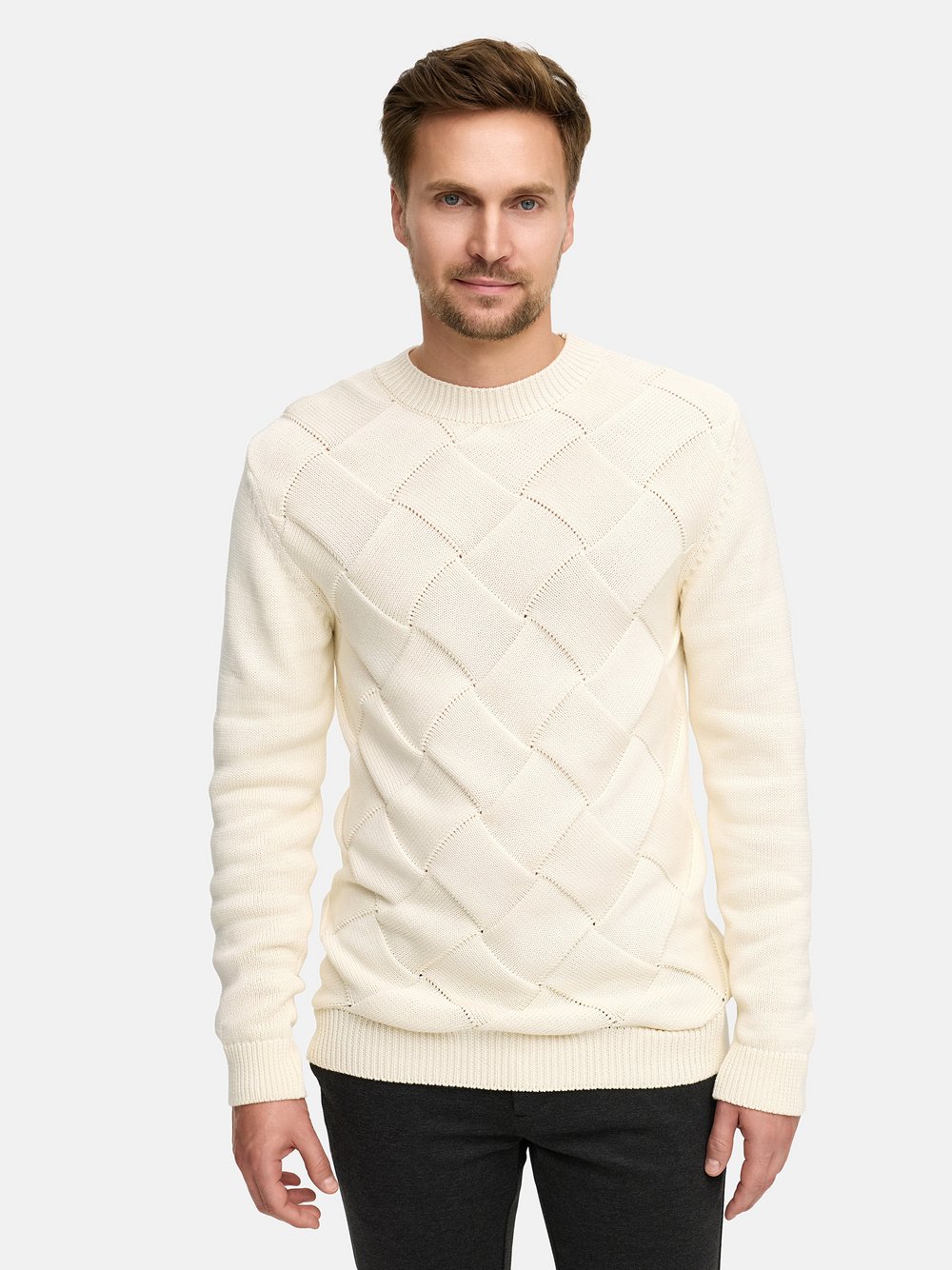 Thumbnail - Jeff Strickpullover Herren Baumwolle weiß, S