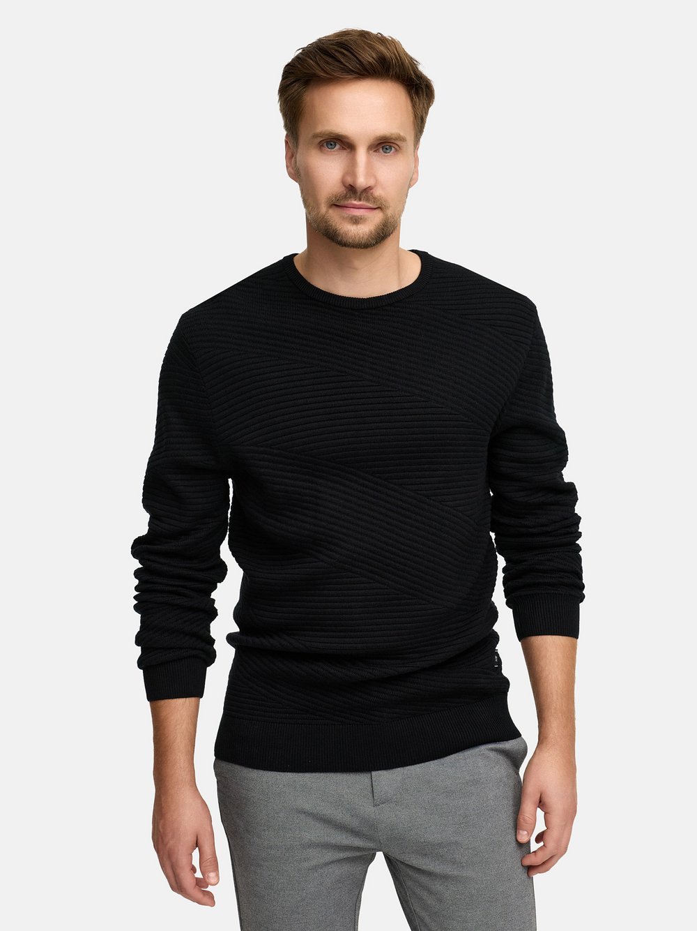Jeff Strickpullover Herren Feinstrick schwarz strukturiert, XXL