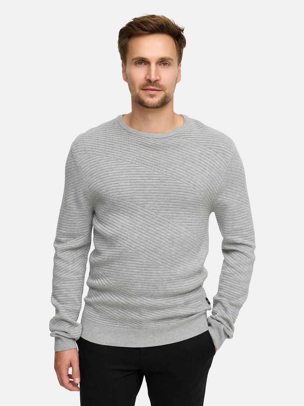 Thumbnail - Jeff Strickpullover Herren Feinstrick grau strukturiert, S