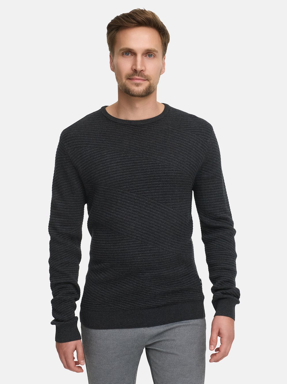 Thumbnail - Jeff Strickpullover Herren Feinstrick grau strukturiert, XXXL