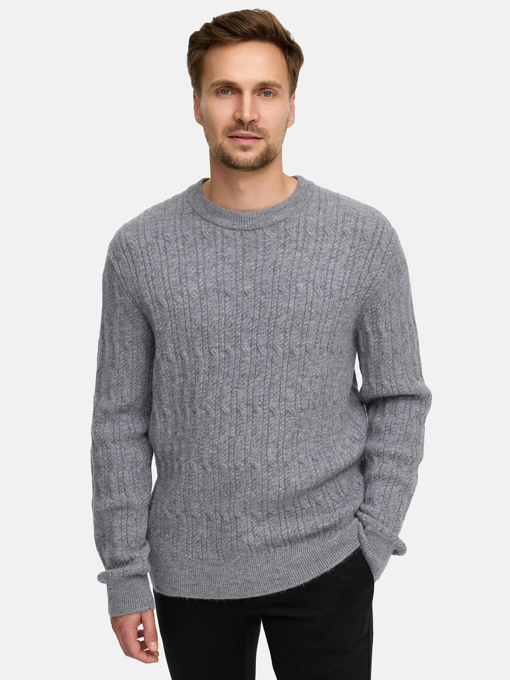 Jeff Strickpullover Herren Feinstrick grau, XL
