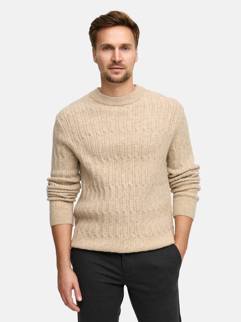 Jeff Strickpullover Herren Feinstrick beige, XXL