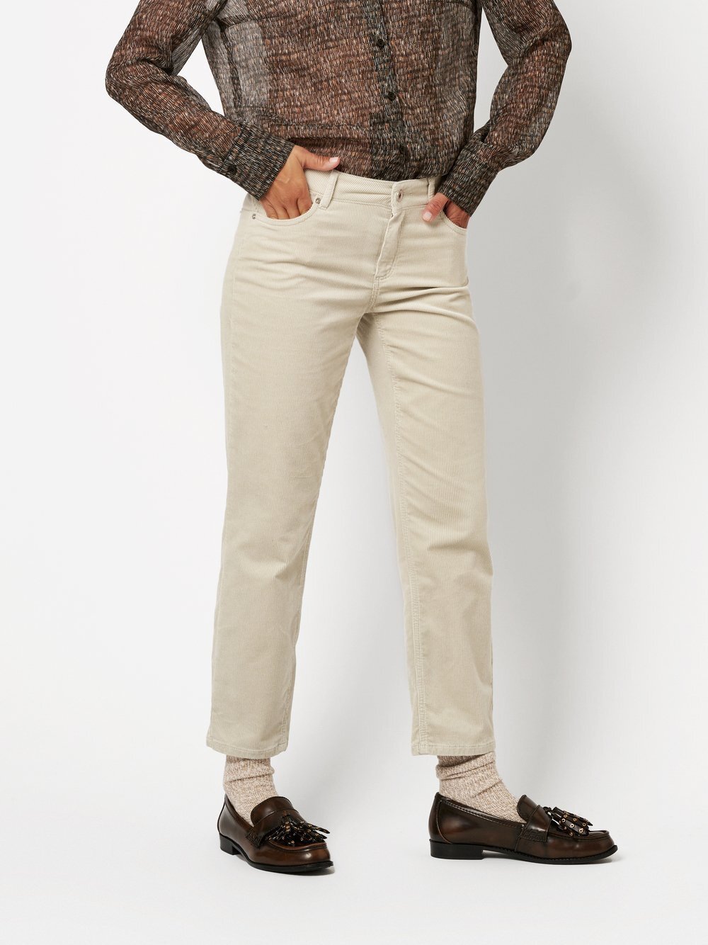 TONI Hose Damen Baumwolle beige gemustert, 48