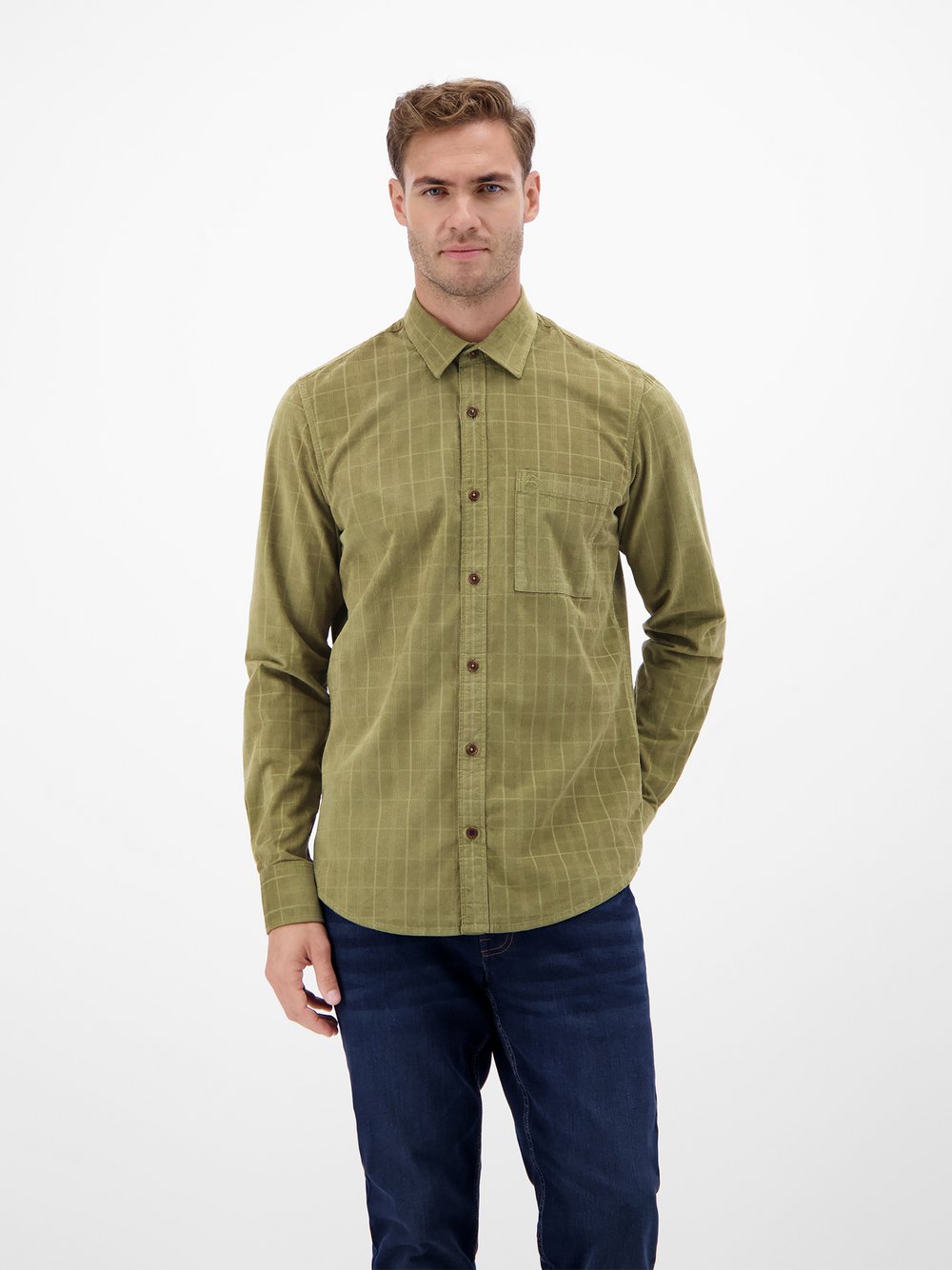 LERROS Karohemd Herren Regular Fit Baumwolle grün kariert, M