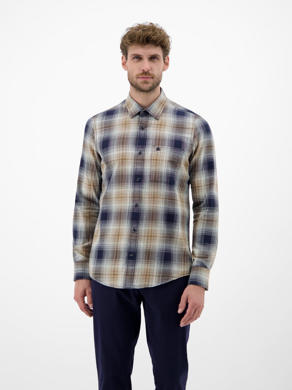 LERROS Karohemd Herren Regular Fit Baumwolle blau kariert, XXL