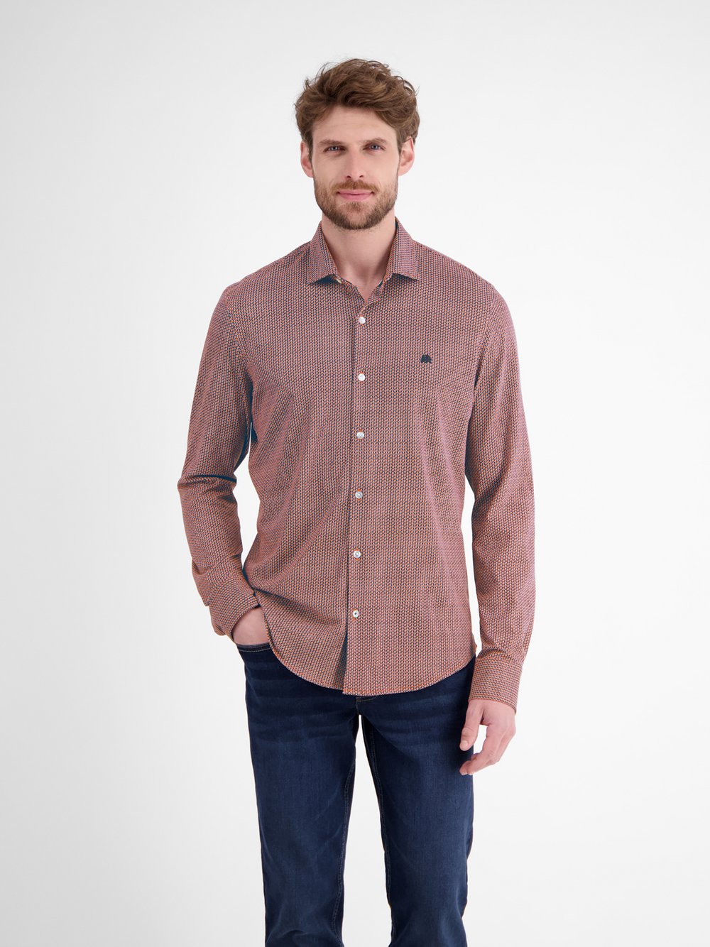 LERROS Karohemd Herren Regular Fit Baumwolle rot kariert, S