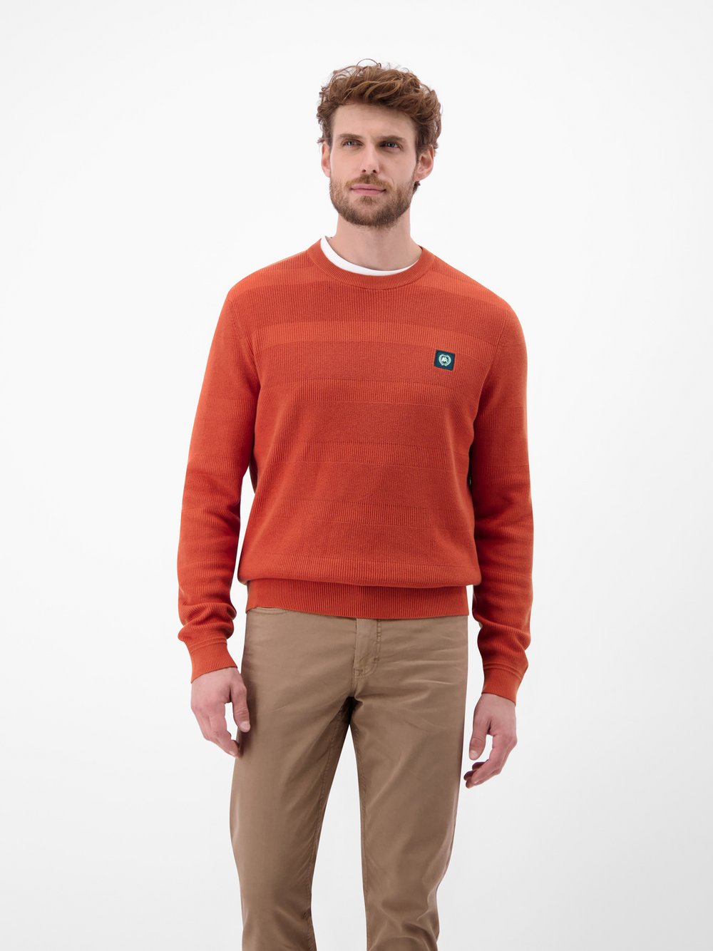 LERROS Strickpullover Herren Baumwolle rot gestreift, M