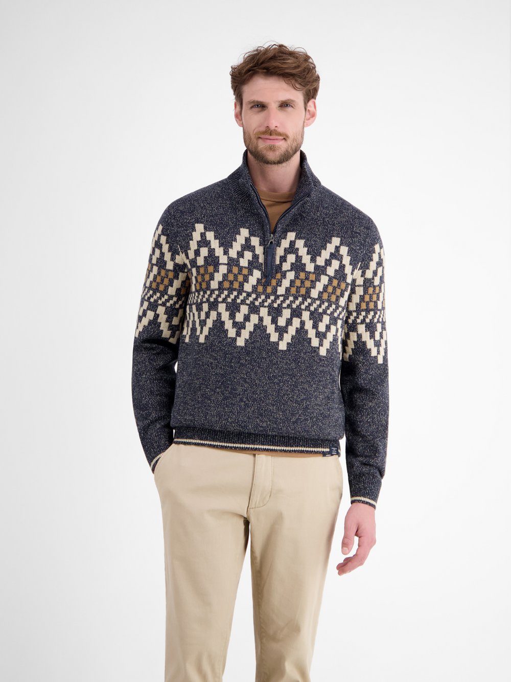 LERROS Norwegerpullover Herren Baumwolle blau gemustert, XL