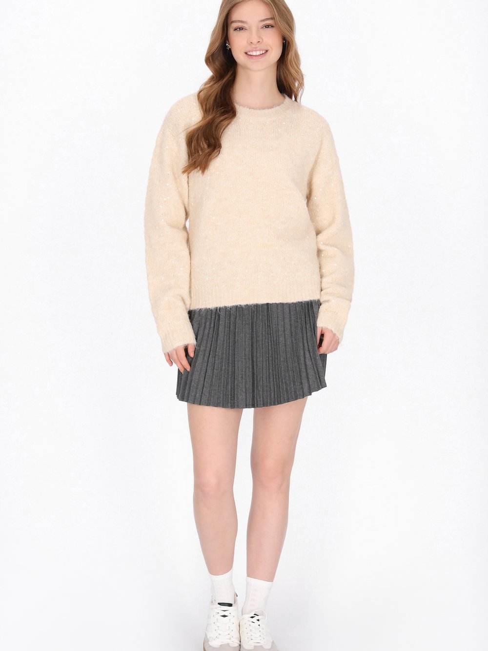 MyMo Pullover Damen beige gemustert, XS/S