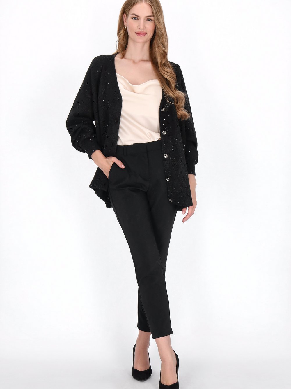 Dreimaster Strickjacke Damen schwarz, XL/XXL