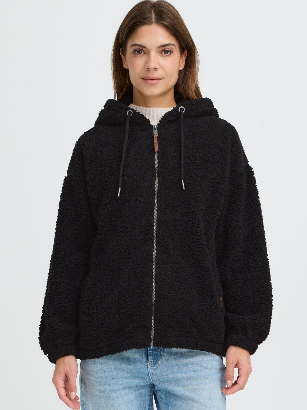 OXMO Kapuzenfleecejacke Damen schwarz, XS