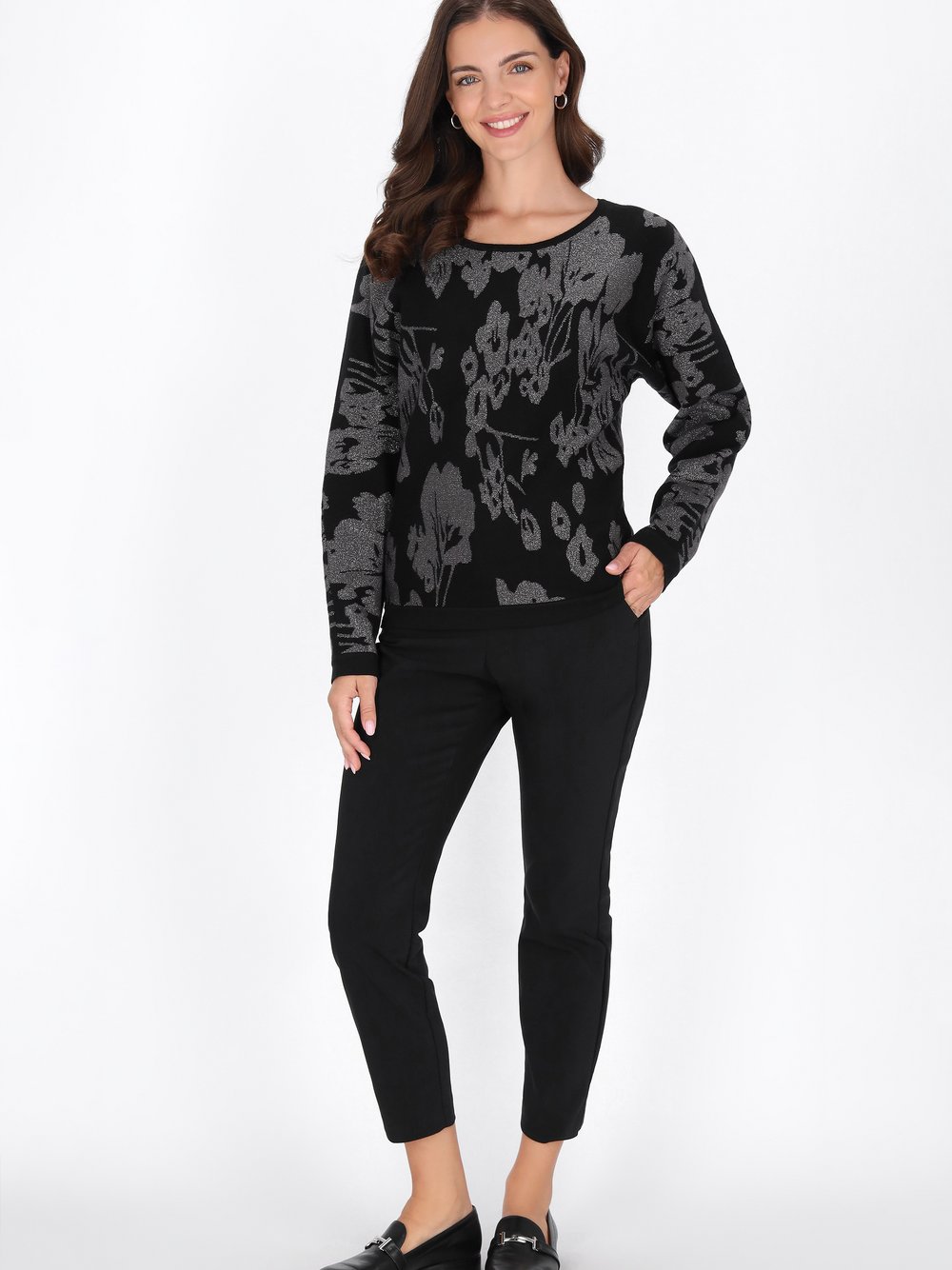 Usha Pullover Damen Viskose schwarz gemustert, XL/XXL