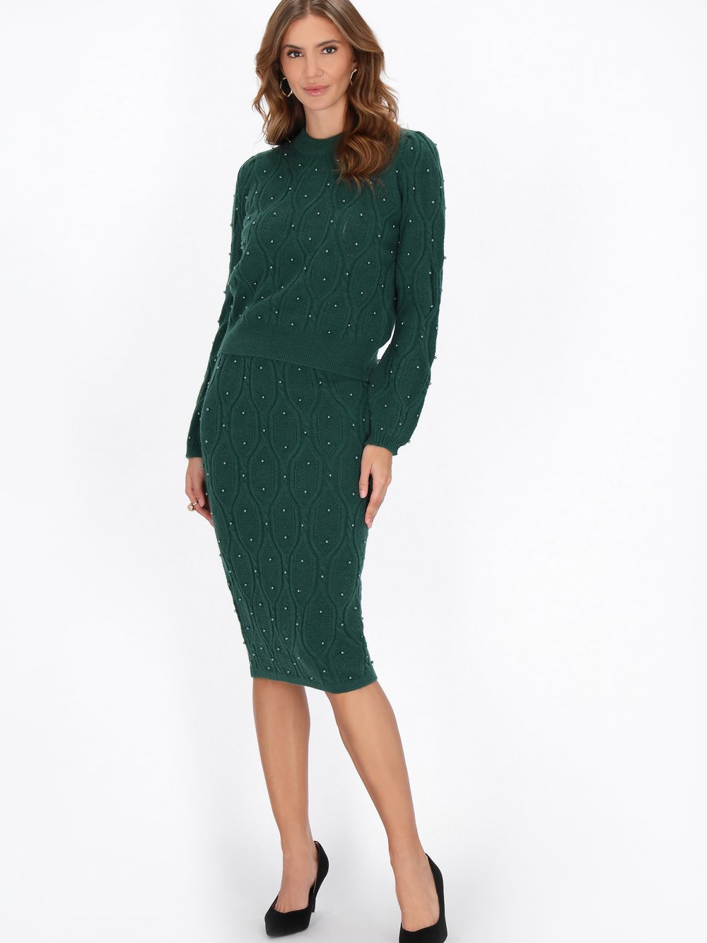 Faina Pullover Damen grün gemustert, M/L