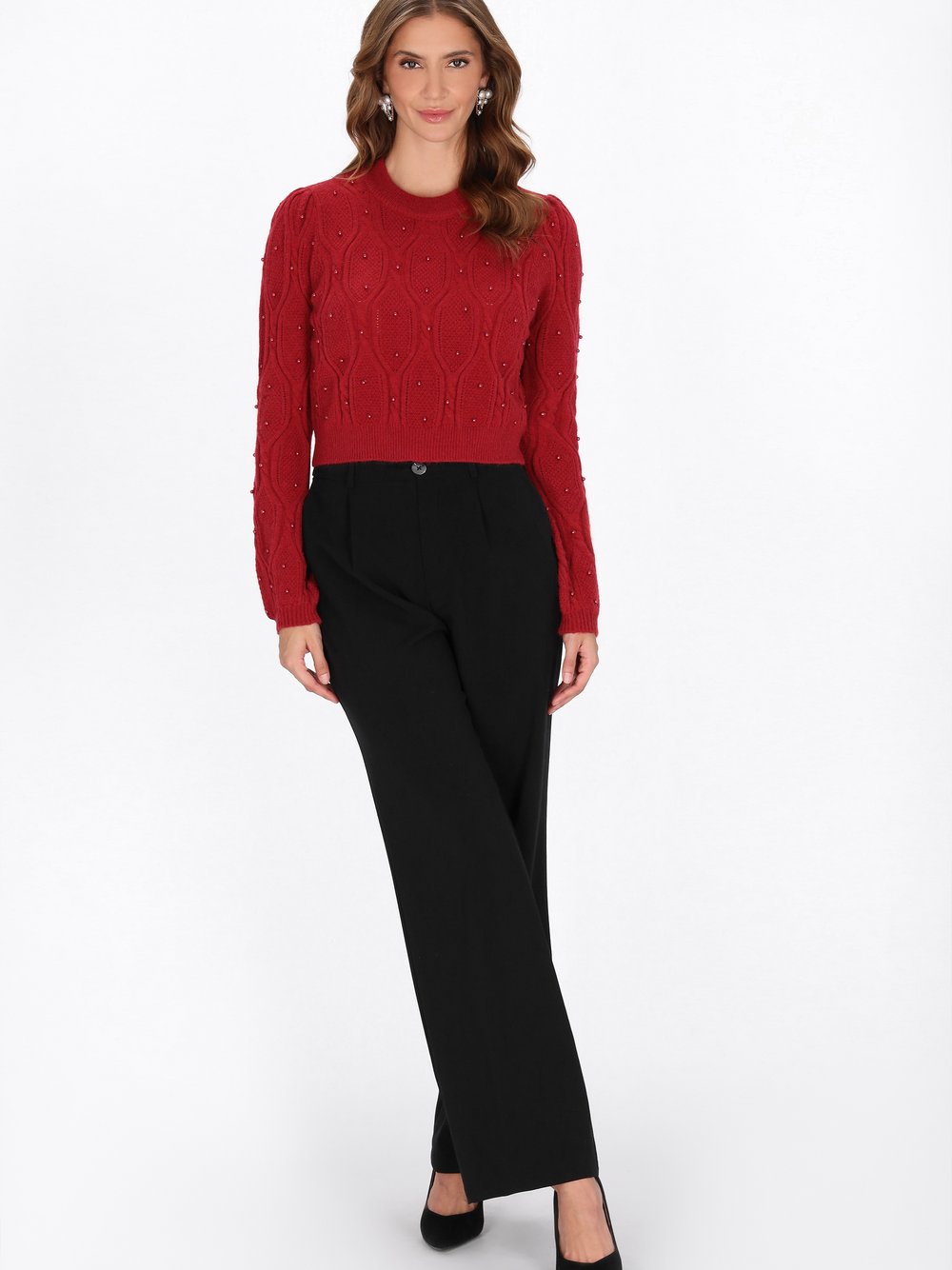 Faina Pullover Damen rot gemustert, XL/XXL