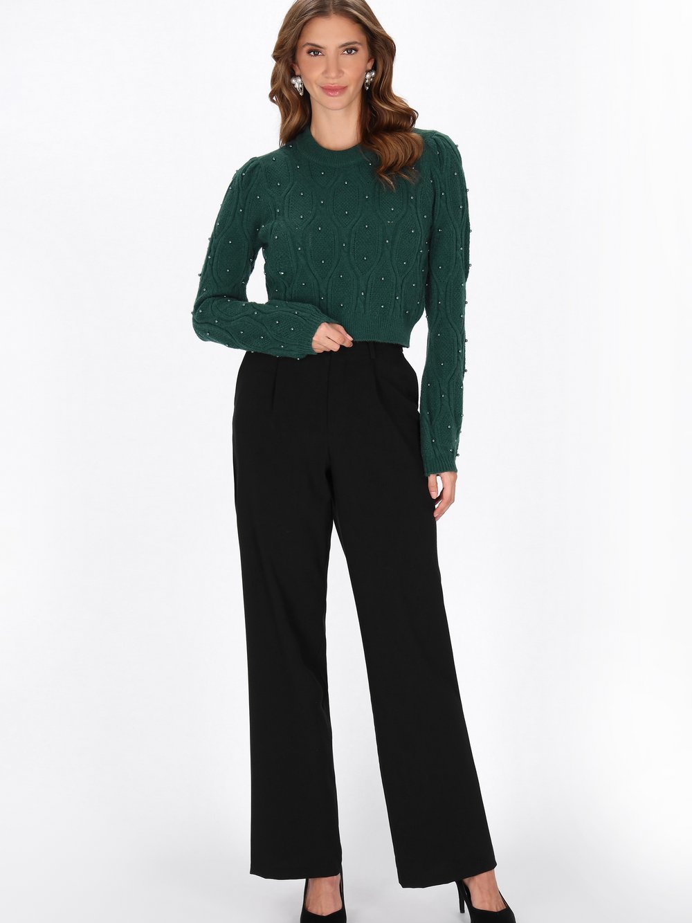 Faina Pullover Damen grün gemustert, XL/XXL