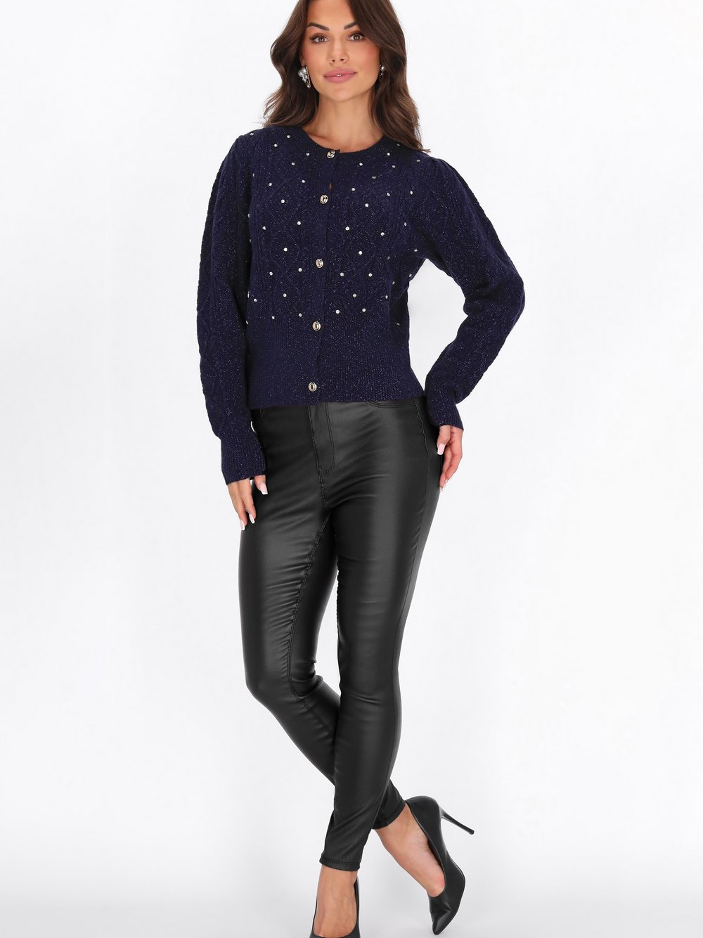 Faina Strickjacke Damen blau gemustert, M/L