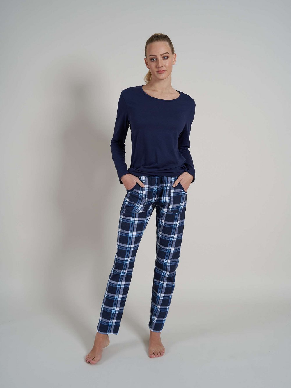 GÖTZBURG Pyjama Damen Jersey blau kariert, 42