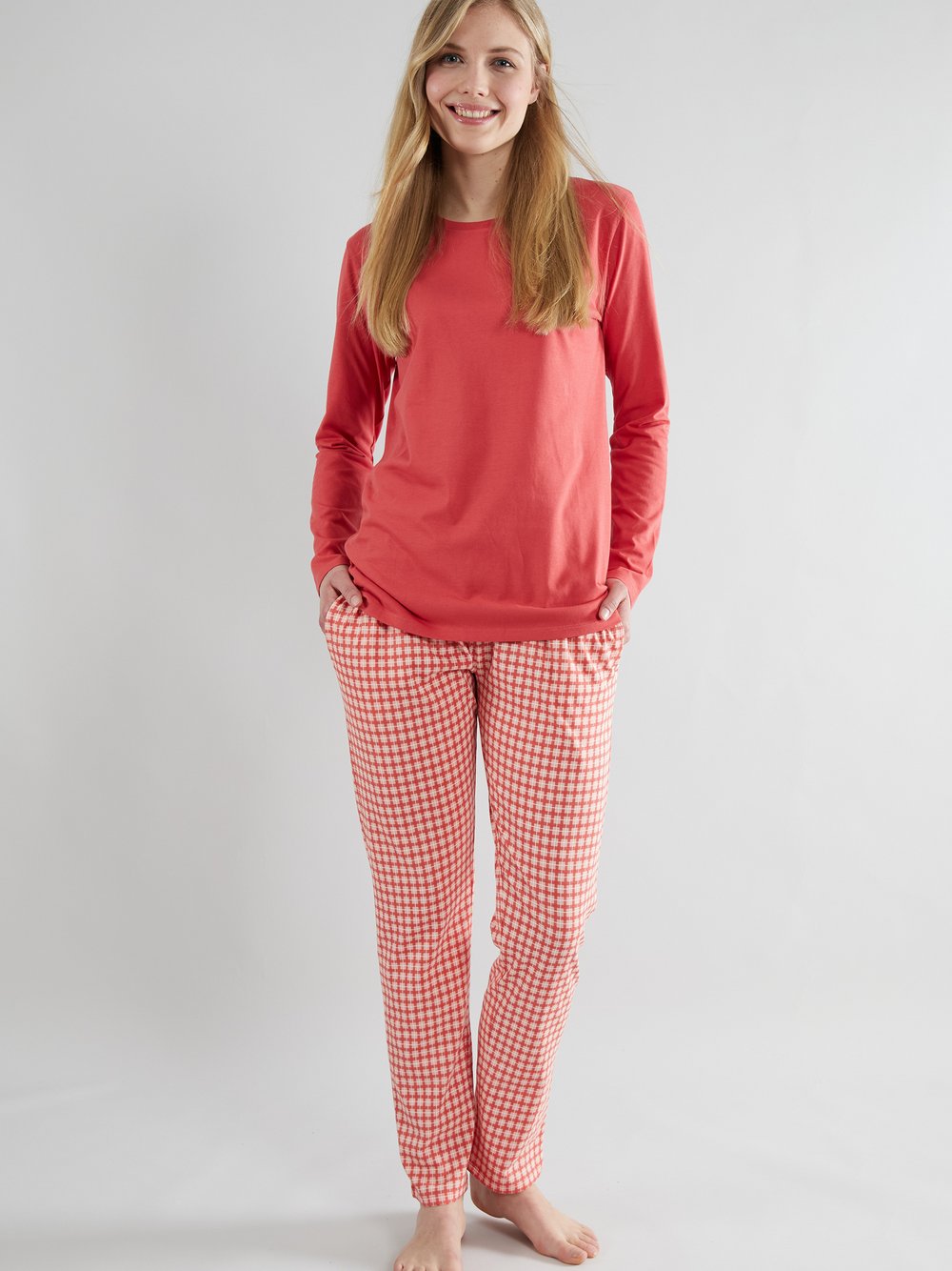 GÖTZBURG Pyjama Damen Jersey rot kariert, 44