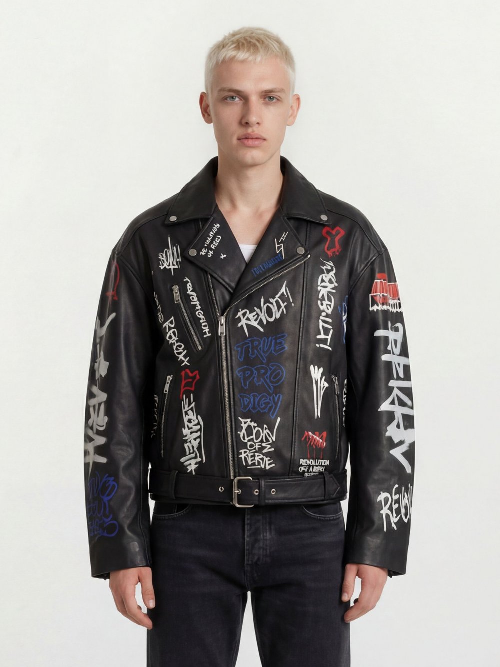 Trueprodigy Bikerjacke Herren schwarz bedruckt, S