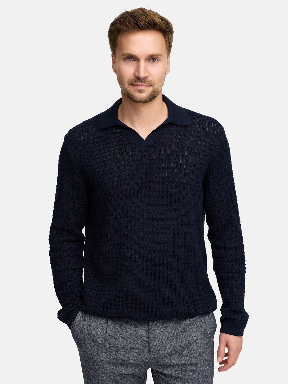 Thumbnail - Jeff Strickpullover Herren Baumwolle blau, XXL