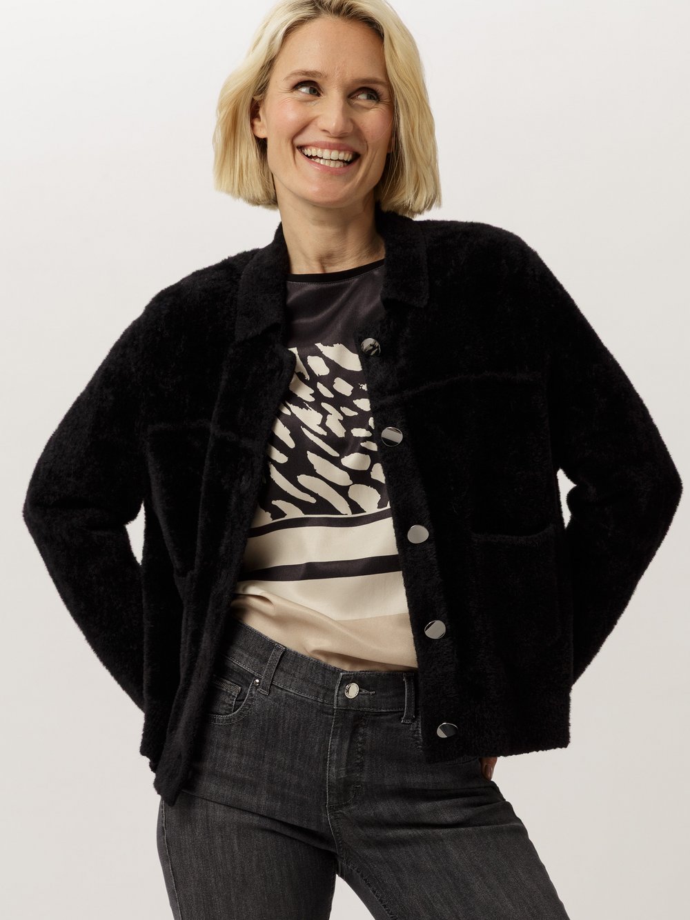 Thumbnail - Frank Walder Feinstrickjacke Damen Baumwolle schwarz, 44