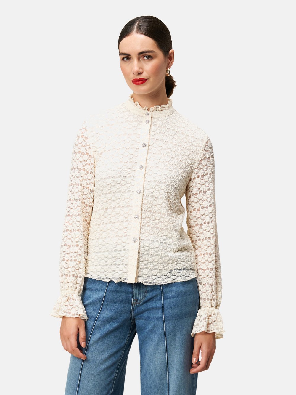 zero Spitzenbluse Damen beige gemustert, 42