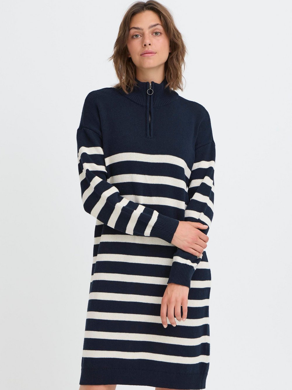 OXMO Strickkleid Damen Baumwolle blau gestreift, XS