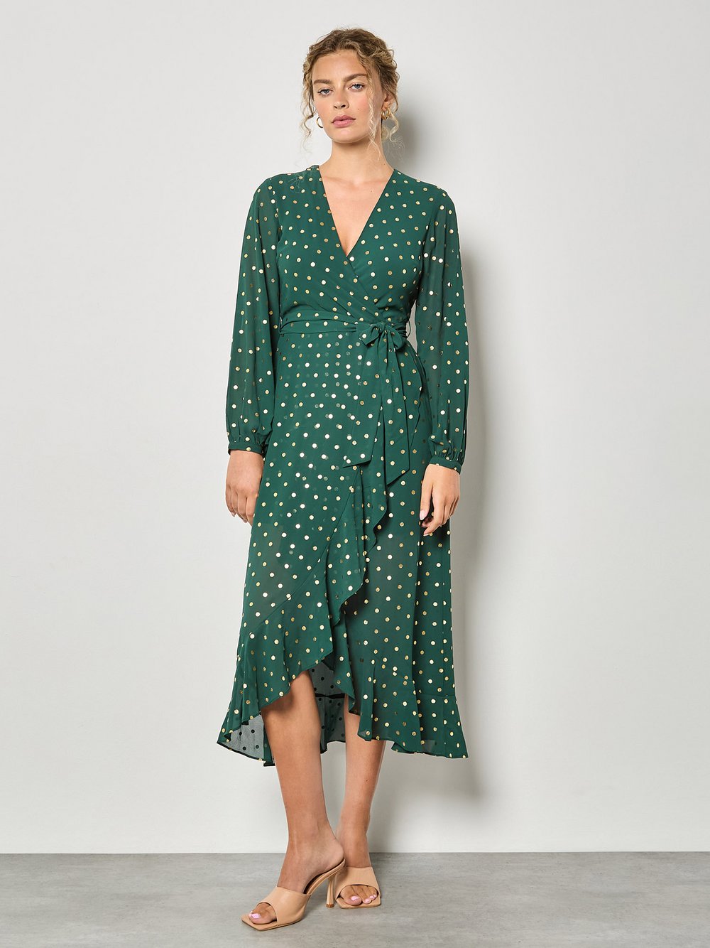 Apricot Midikleid Damen grün gepunktet, 42