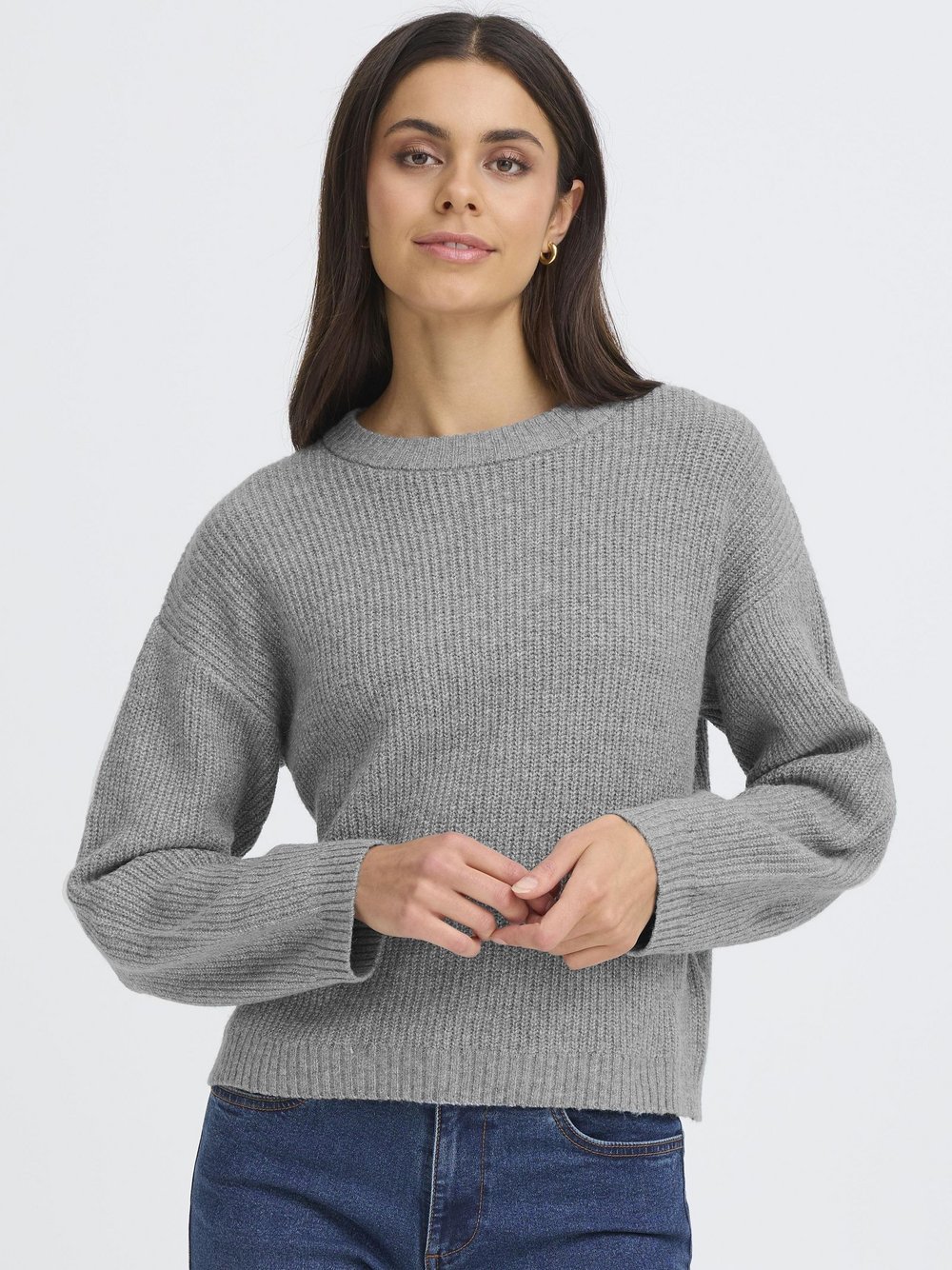 Thumbnail - OXMO Strickpullover Damen grau meliert, S