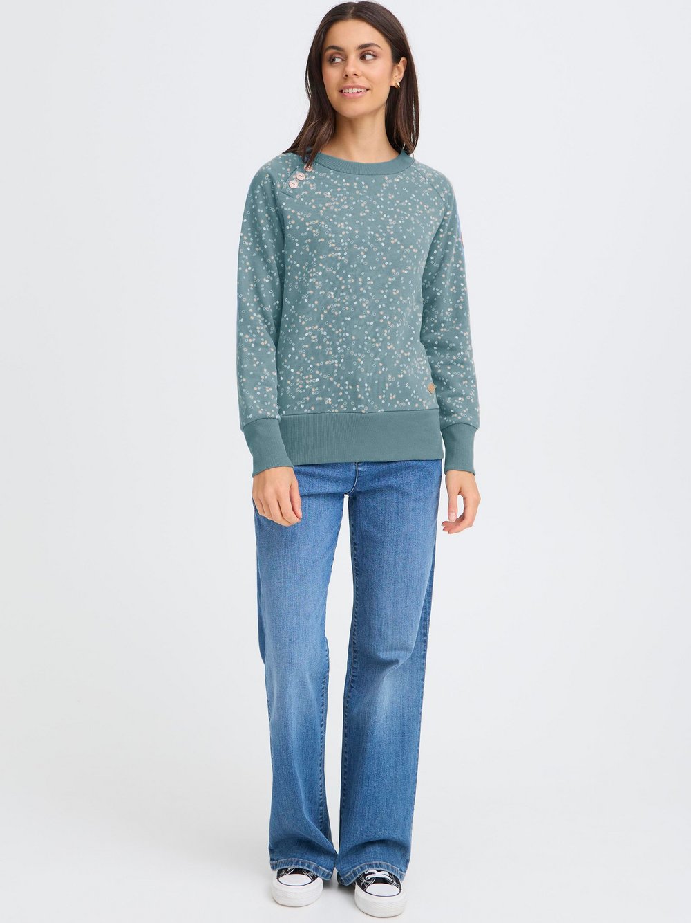 OXMO Sweater Damen blau bedruckt, XS