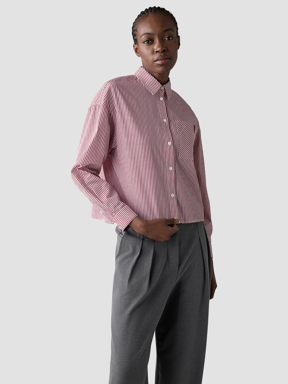 LCMT Bluse Damen Baumwolle rot gestreift, 46