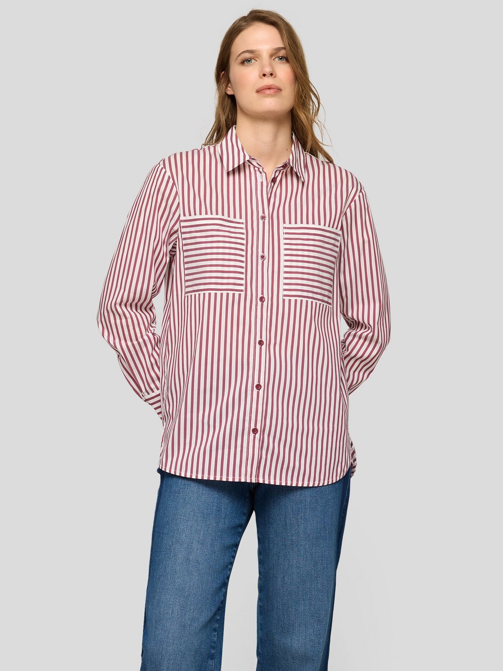 Thumbnail - RABE Bluse Damen Baumwolle rot gestreift, 48