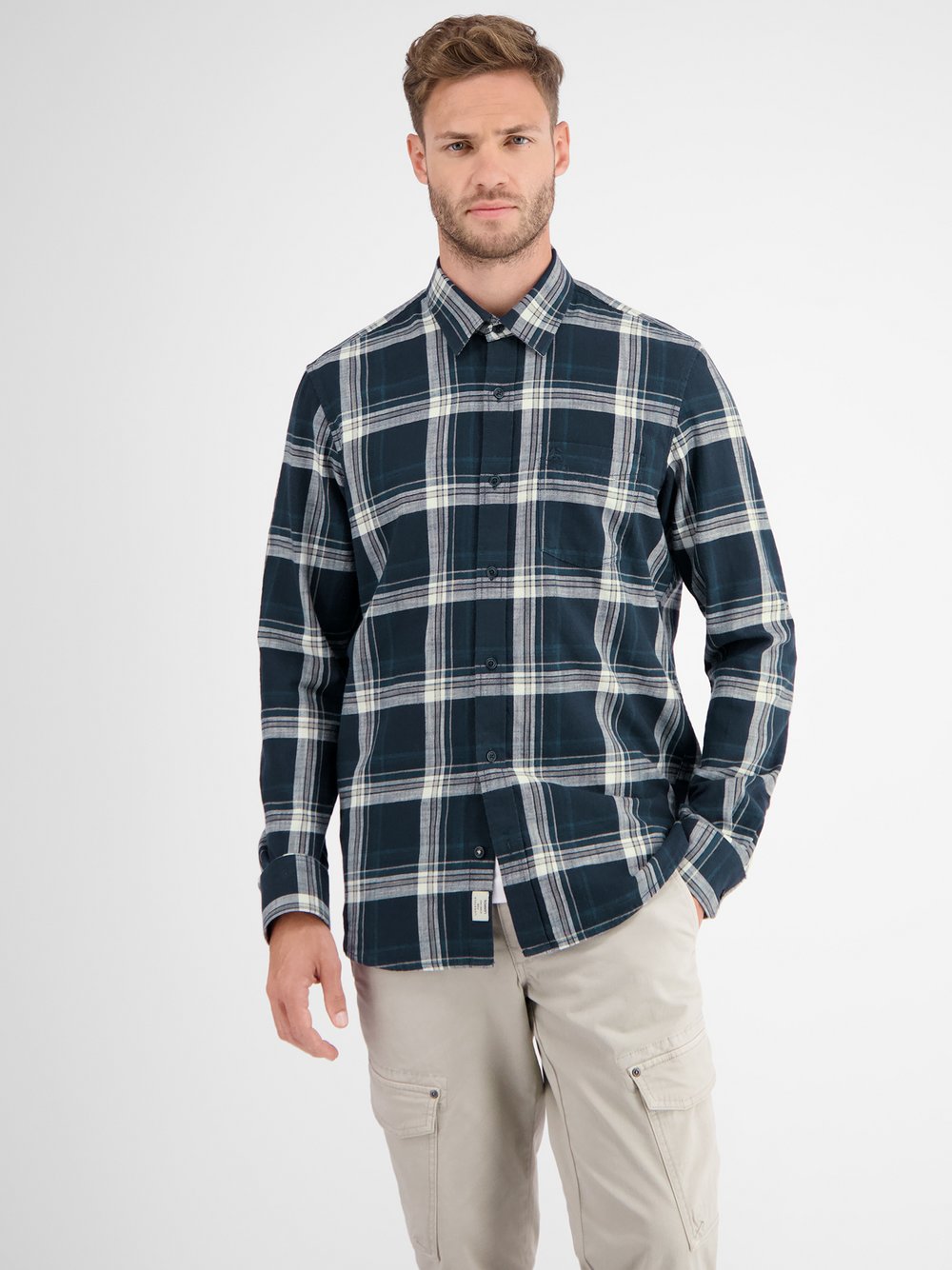 LERROS Karohemd Herren Regular Fit Baumwolle blau kariert, S